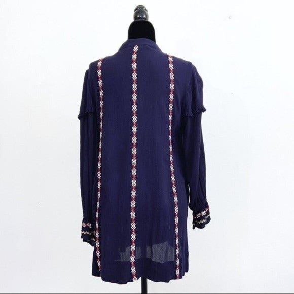Tularosa X Revolve Arabella Navy Embroidered Elastic Cuffs Tunic Dress XS - Picture 5 of 12